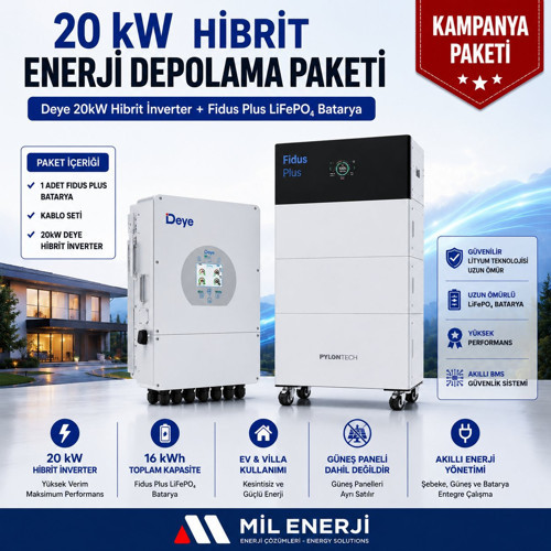 20 kW Hibrit Enerji Depolama Paketi | 16 kWh Pylontech Fidus Plus LiFePO₄ Bataryalı