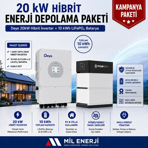 20 kW Hibrit Enerji Depolama Paketi | 10.24 kWh Pylontech Force H3 LiFePO₄ Bataryalı