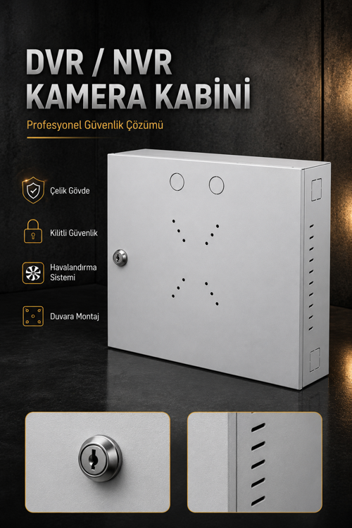 MN110DV Kilitli Metal DVR Kamera Kabin 45x35x10 cm–Duvar Tipi Güvenlik Kasa–Premium Kablo Düzenleme
