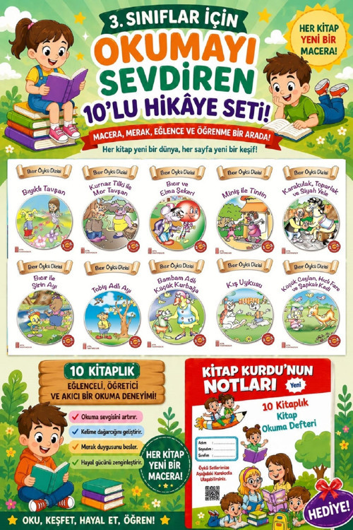 3.Sınıflar İçin Okumayı Sevdiren 10 Lu Hikaye Seti 3 (Kitap Okuma Defteri Hediyeli)