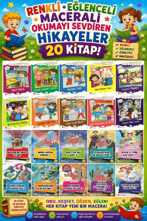 3.Sınıf Renkli Eğlenceli Maceralı Okumayı Sevdiren Hikayeler (20 Kitap)