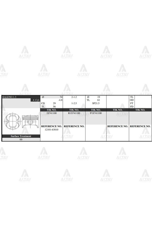1s650100-50 Piston Takım Carry 1.0l 88-98 F10a Samurai 84-86 65.50mm Sj410 0.50