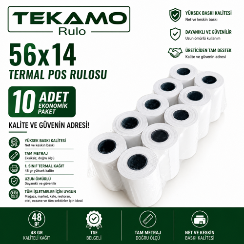 56x14 Termal Pos Yazarkasa Rulosu 10 Adet 1 Paket