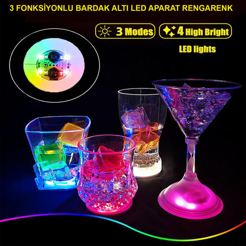 Işıklı Yapışkanlı Bardak Altı Aparatı Ledli 3 Fonksiyonlu 6 cm Çap (50001)