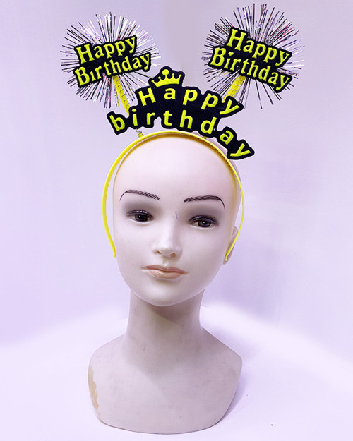 Happy Birthday Püsküllü Neon Sarı Renk Doğum Günü Tacı 22x19 cm (50001)