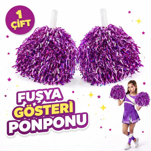 1 Çift ( 2 Adet ) Fuşya Renk 23 Nisan 19 Mayıs 29 Ekim Okul Gösteri Ponponları Ekstra Dolgun (50001)