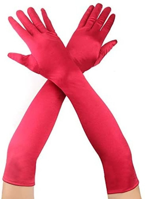 Kırmızı Renk Dirseğe Kadar Uzun Kumaş Eldiven 40 cm (50001)