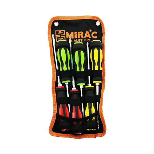 BEZ ÇANTALI RENKLİ - KAUÇUK KAPLAMA SAPLI DARBELİ 6LI SET ÇİFT TARAFLI TORNAVİDA TAKIMI (50