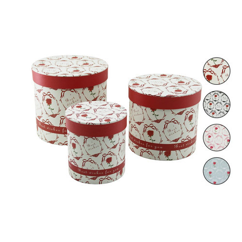 3PCS YUVARLAK ÇİÇEK DESENLİ - MİX RENKLİ KARTON HEDİYE KUTUSU 18-16-12CM (50001)