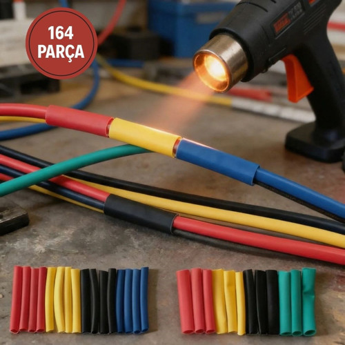 164 Parça Isı ile Daralan Makaron Seti – Elektrik Kablo İzolasyon & Koruma Kılıfı, Renkli Sh