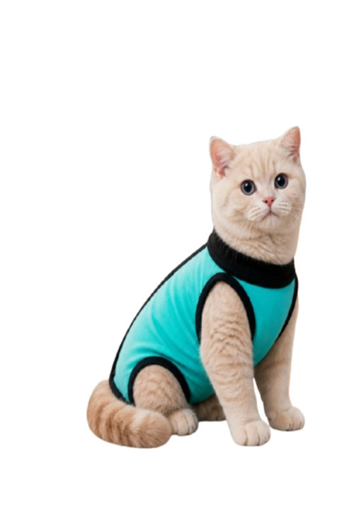 Ameliyat Sonrası Koruyucu Kedi Köpek Tulumu, Kolsuz, Sırttan Cırtlı Giysi