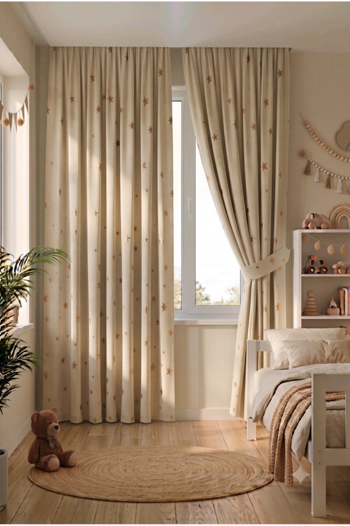 Bebek Çocuk Odası Fon Perdesi Desenli Dekoratif Dijital Baskılı Premium Çocuk Odası Perdesi