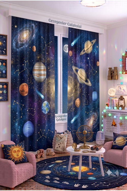 140X260 Cm 2 Kanat Bebek Çocuk Odası Fon Perdesi Desenli Dekoratif Dijital Baskılı Premium Çocuk Odası Perdesi