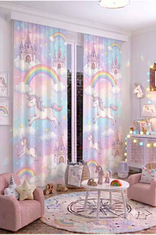 140X260 Cm 2 Kanat Bebek Çocuk Odası Fon Perdesi Desenli Dekoratif Dijital Baskılı Premium Çocuk Odası Perdesi