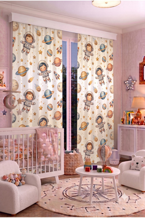 Bebek Çocuk Odası Fon Perdesi 100 X 250 Cm 1 Kanat Sevimli Desenli Dekoratif Dijital Baskılı Premium Çocuk Odası Perdesi