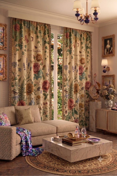 Modern Vintage Desenli Fon Perdesi 100 X 250 Cm 1 Kanat Dekoratif Dijital Baskılı Premium Salon Oturma Odası Yatak Odası Pencere Perdesi