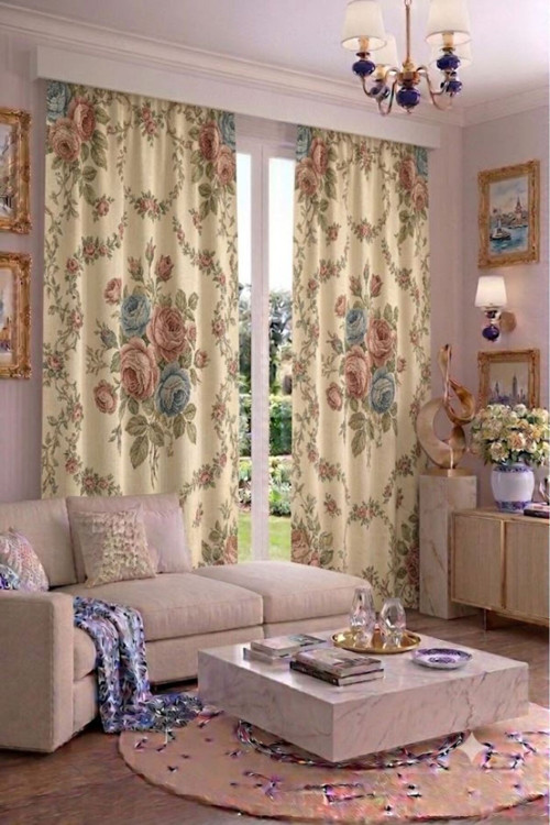 Modern Vintage Desenli Fon Perdesi 100 X 250 Cm 1 Kanat Dekoratif Dijital Baskılı Premium Salon Oturma Odası Yatak Odası Pencere Perdesi