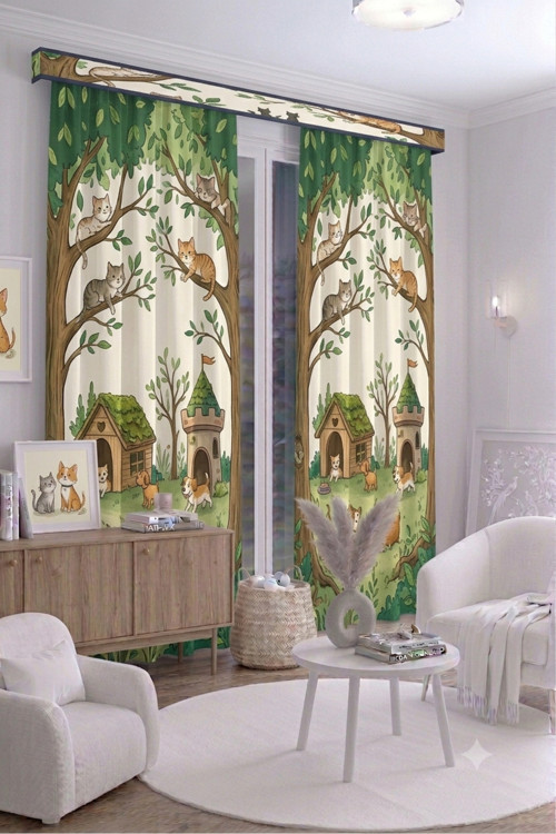 Bebek Çocuk Odası Fon Perdesi 100 X 250 Cm 1 Kanat Sevimli Desenli Dekoratif Dijital Baskılı Premium Çocuk Odası Perdesi