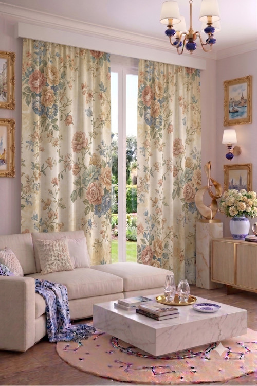 Modern Vintage Desenli Fon Perdesi 100 X 250 Cm 1 Kanat Dekoratif Dijital Baskılı Premium Salon Oturma Odası Yatak Odası Pencere Perdesi