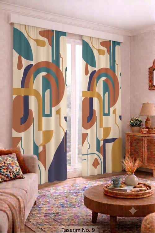 Modern Vintage Desenli Fon Perdesi 100 X 250 Cm 1 Kanat Dekoratif Dijital Baskılı Premium Salon Oturma Odası Yatak Odası Pencere Perdesi