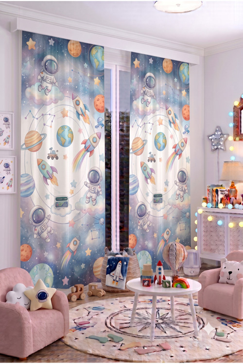 140X260 Cm 2 Kanat Bebek Çocuk Odası Fon Perdesi Desenli Dekoratif Dijital Baskılı Premium Çocuk Odası Perdesi
