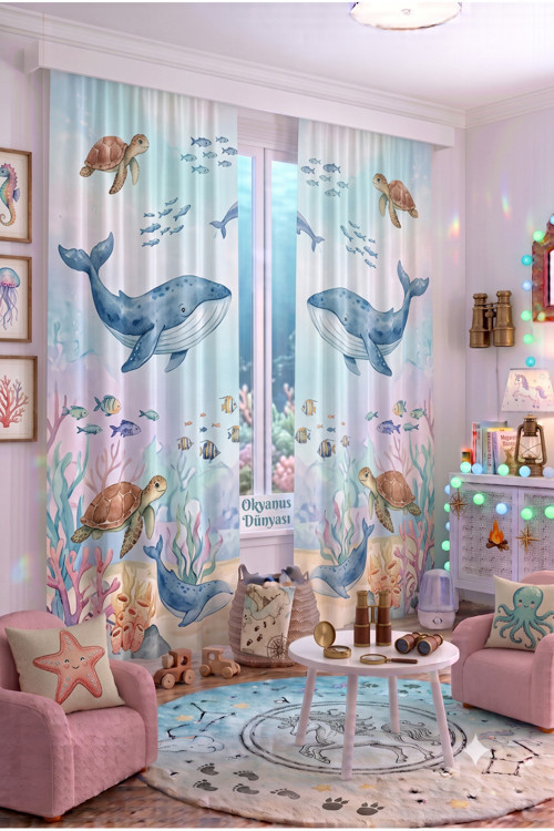 140X260 Cm 2 Kanat Bebek Çocuk Odası Fon Perdesi Desenli Dekoratif Dijital Baskılı Premium Çocuk Odası Perdesi