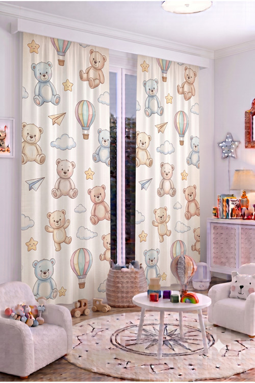 140X260 Cm 2 Kanat Bebek Çocuk Odası Fon Perdesi Desenli Dekoratif Dijital Baskılı Premium Çocuk Odası Perdesi