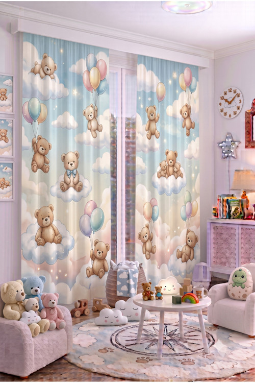 140X260 Cm 2 Kanat Bebek Çocuk Odası Fon Perdesi Desenli Dekoratif Dijital Baskılı Premium Çocuk Odası Perdesi