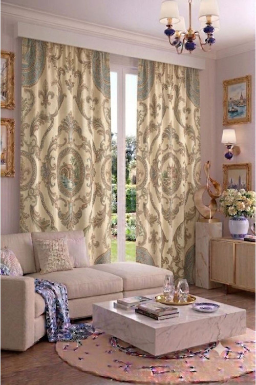 Modern Vintage Desenli Fon Perdesi 100 X 250 Cm 1 Kanat Dekoratif Dijital Baskılı Premium Salon Oturma Odası Yatak Odası Pencere Perdesi
