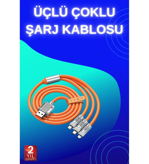 3 İn 1 Süper Hızlı Şarj Kablosu Android ve İOS Uyumlu Silikon Şarj Kablosu