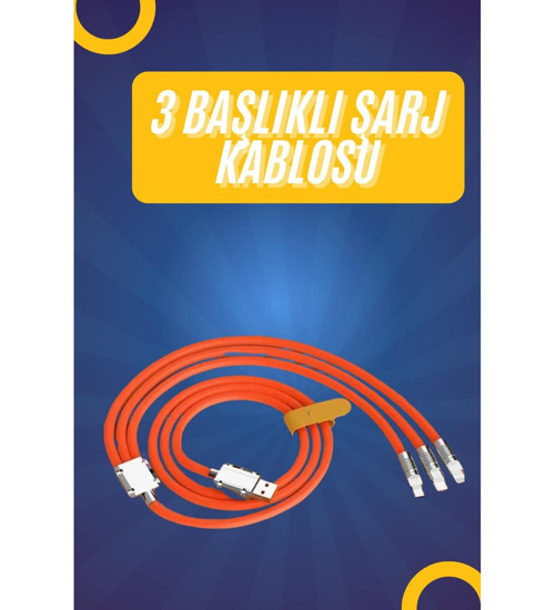 120W Silikon Metal Uçlu LED Işıklı 3 In1 Şarj Kablosu 1.2m