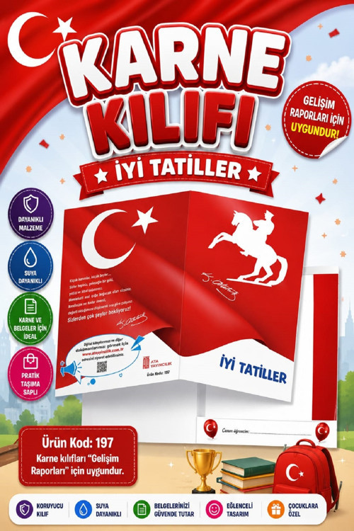 Ata Okul Öncesi Ve İlkokullar İçin Karne Kılıfı (Gelişim Dosyasına Uygun) Ürün Kodu:197 (1 Adet)
