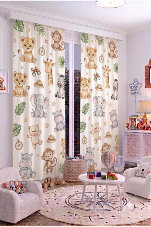 140X260 Cm 2 Kanat Bebek Çocuk Odası Fon Perdesi Desenli Dekoratif Dijital Baskılı Premium Çocuk Odası Perdesi