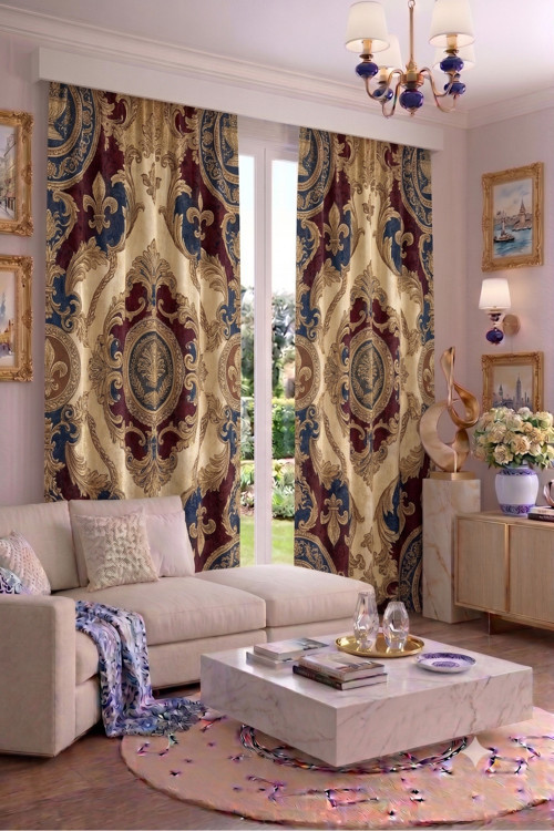 Modern Vintage Desenli Fon Perdesi 100 X 250 Cm 1 Kanat Dekoratif Dijital Baskılı Premium Salon Oturma Odası Yatak Odası Pencere Perdesi