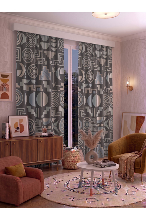 Modern Geometrik Desenli Fon Perdesi 100 X 250 Cm 1 Kanat Dekoratif Dijital Baskılı Premium Salon Oturma Odası Yatak Odası Pencere Perdesi