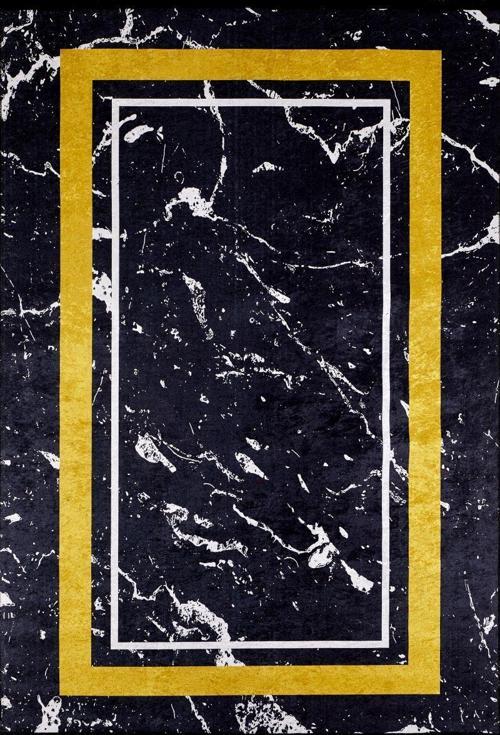 Modern Siyah Altın Çerçeve Dijital Baskı Hipoalerjenik Kaymaz Taban Halı Yolluk HA128
