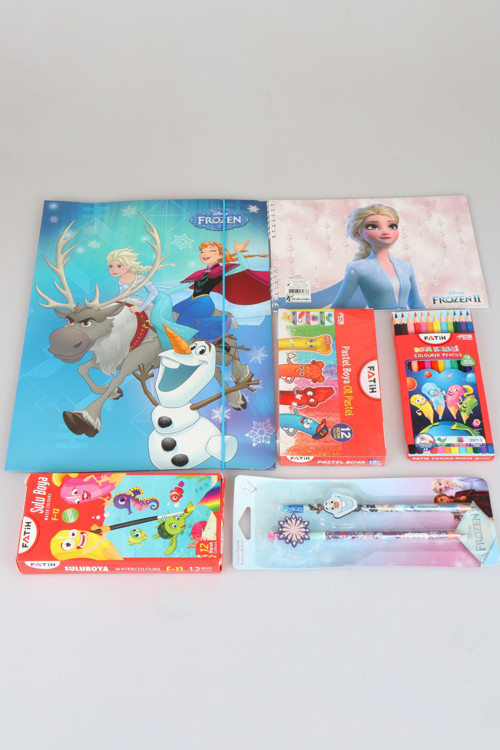 x Dekomus Lisanslı Elsa Frozen 40 Parça Boyama Seti Resim Defteri,Kuru Boya,Pastel Boya,Sulu Boya, 2 Adet Figürlü Kurşun