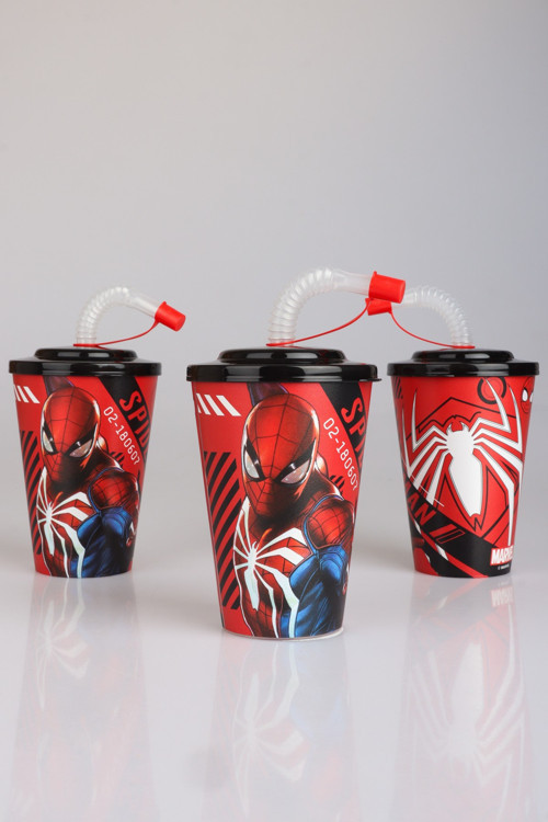 "DEKOMUS CEP DEFTERİ HEDİYELİ" LİSANSLI SPIDERMAN PİPETLİ BARDAK