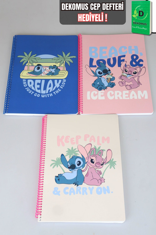 x Dekomus Lisanslı Lilo & Stitch Summer Vibes Collection "Tekli" A4 80 Yaprak Kareli Defter "Dekomus Cep Defteri Hediyel