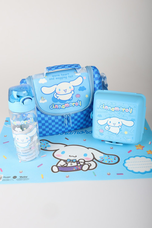 x Dekomus Lisanslı Cinnamoroll Blue Cloud Collection Termoslu Beslenme Çantası,Beslenme Kabı,Matara ve Beslenme Örtüsü S