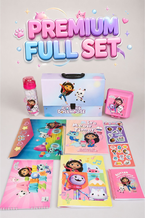 x Dekomus Lisanslı Gabby’s Dollhouse Premium Kırtasiye Seti Saplı Çanta,Boyama Kitabı,Resim Defteri,Bloknot,