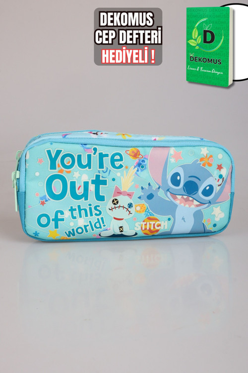 "DEKOMUS CEP DEFTERİ HEDİYELİ" YENİ SEZON LİSANSLI STITCH "GALAXY POP KOLEKSİYONU" KALEM ÇANTASI