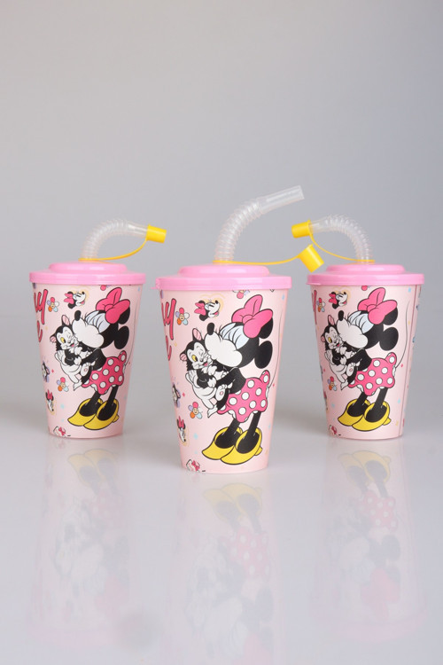 "DEKOMUS CEP DEFTERİ HEDİYELİ" LİSANSLI MINNIE MOUSE PİPETLİ BARDAK