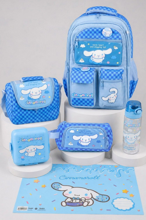 x Dekomus Lisanslı Cinnamoroll Blue Cloud Collection Okul,Termoslu Beslenme ve Kalem Çantası,Matara,Beslenme Kabı,Beslen