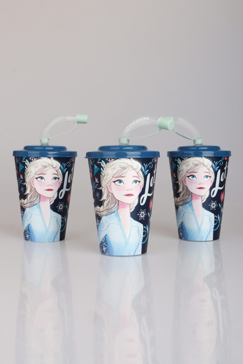 "DEKOMUS CEP DEFTERİ HEDİYELİ" LİSANSLI ELSA FROZEN PİPETLİ BARDAK