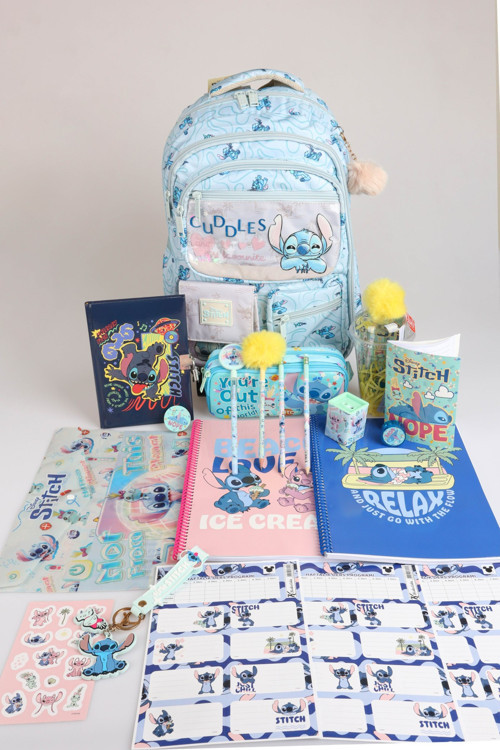 x Dekomus Lisanslı Stitch "Urban Aloha Collection" Okul Ve Kalem Çantası, Kilitli Hatıra Defteri, A4 Okul Defteri Kırtas