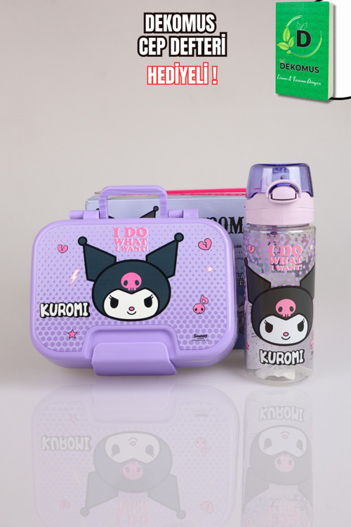 x Dekomus Lisanslı Kuromi Dark Charm Elite Collection Collection 2 Katlı Paslanmaz Çelik Yemek Kabı Ve 500 Ml Matara Set
