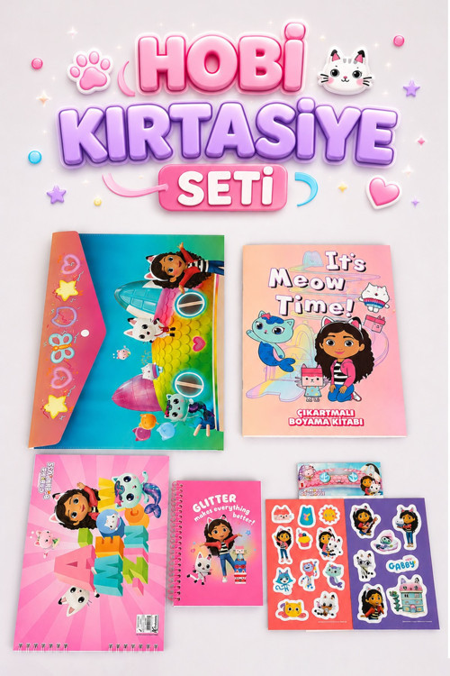 x Dekomus Lisanslı Gabby’s Dollhouse Hobi Kırtasiye Seti Boyama Kitabı,Resim Defteri,Bloknot,Sticker