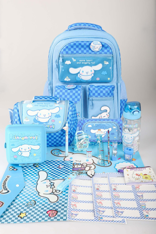 x Dekomus Lisanslı Cinnamoroll Blue Cloud Collection Full Kırtasiye Seti Okul,Termoslu Beslenme ve Kalem Çantası,Matara