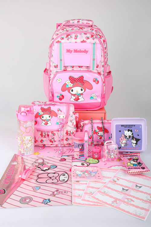 x Dekomus Lisanslı My Melody Sweet Berry Collection Full Kırtasiye Seti Okul,Termoslu Beslenme ve Kalem Çantası,Beslenme